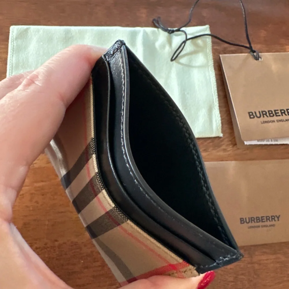 Burberry Vintage Check Calfskin Card Case Archive Beige Black - Picture 3 of 6